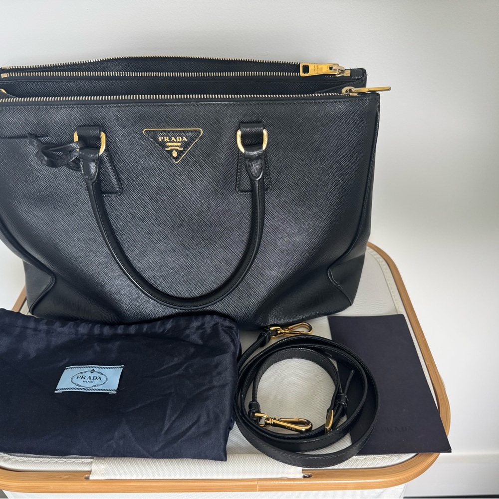Prada Black Leather Tote with Gold Hardware